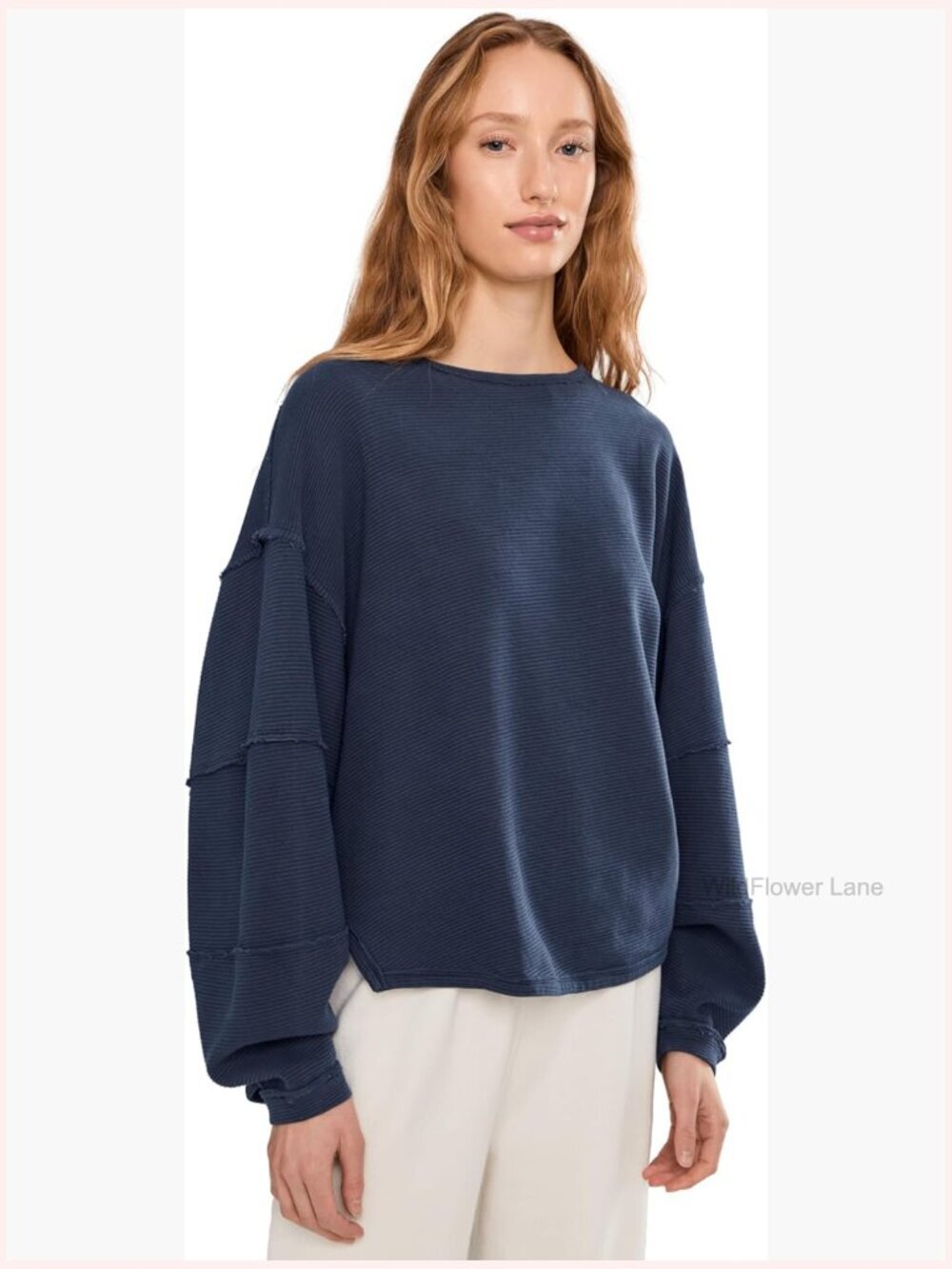 Oversized Long Sleeve Cotton Blend Tee T-Shirt Pull On
